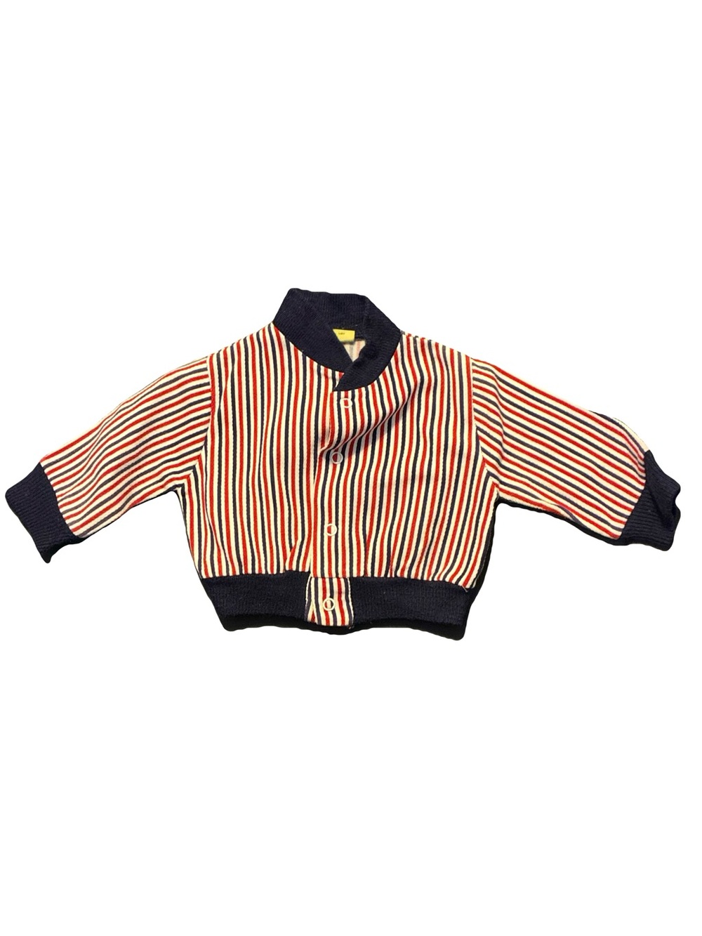 Danny Dare Doll Striped Knit Bomber Jacket in Red, Navy & Cream